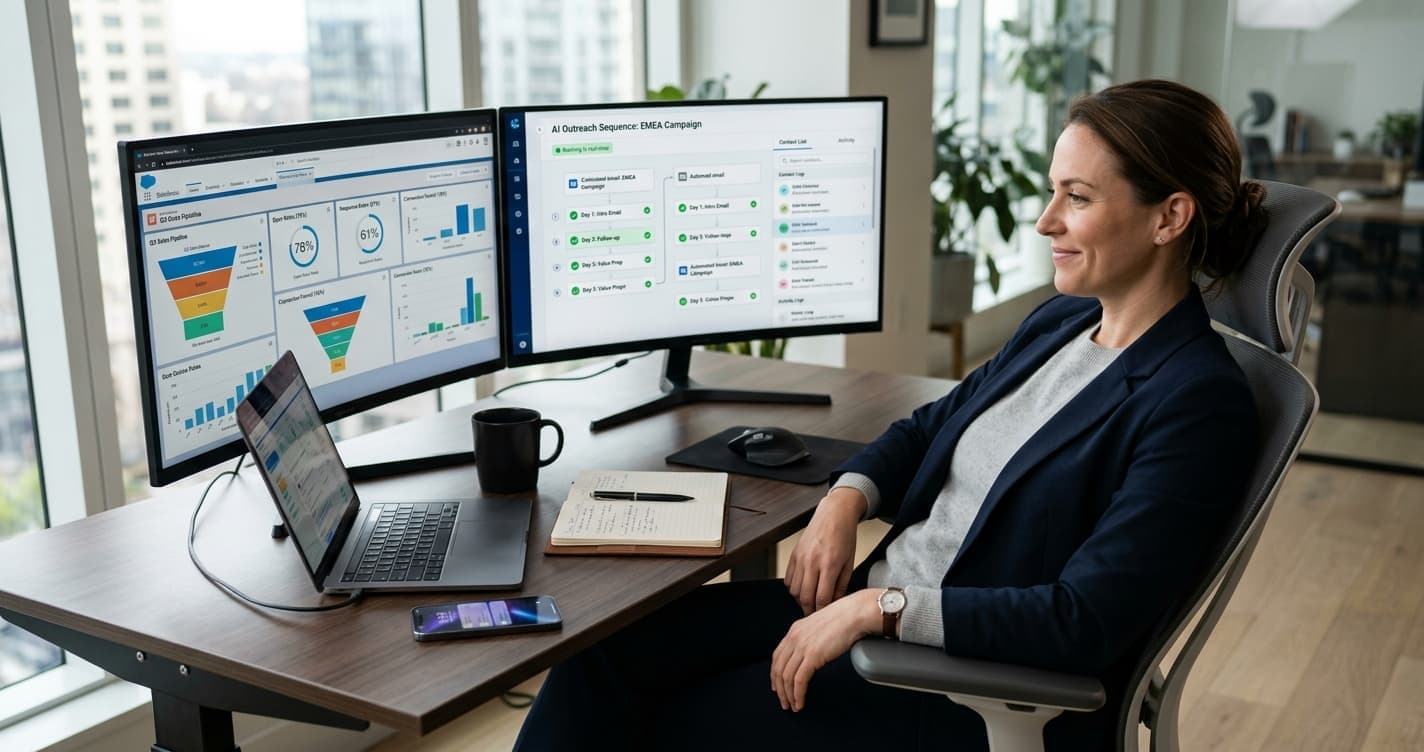Dirigeante de PME travaillant avec des outils IA